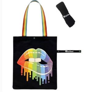 🌈NWT ExcUsed Cotton Canvas Tote Bag Drip Lip Design